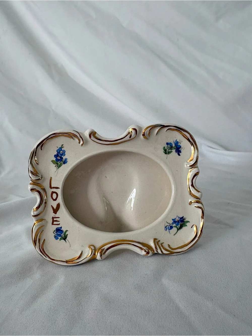 Vintage Ceramic hand painted gilded floral picture frame small home decor